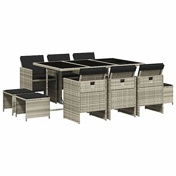 vidaXL 11-tlg Garten-Essgruppe mit Kissen Hellgrau Poly Rattan Modell 7 günstig online kaufen