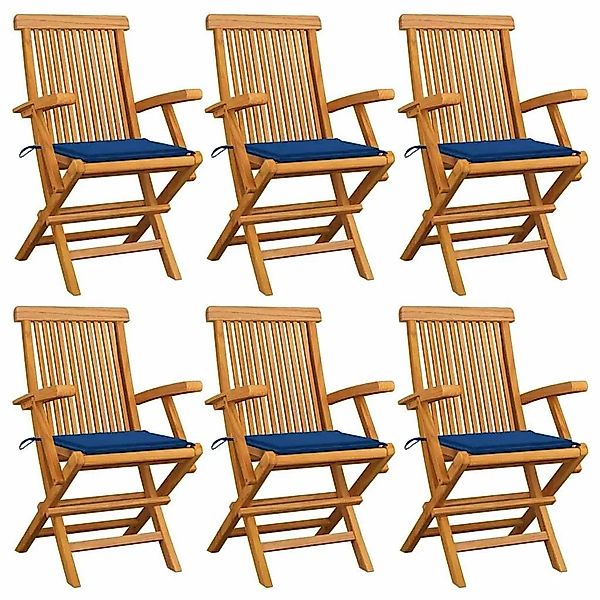 vidaXL Gartenstühle mit Königsblauen Kissen 6 Stk Massivholz Teak 3062551 günstig online kaufen