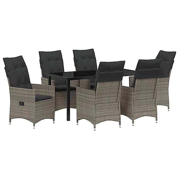 vidaXL Garten Essgruppe mit Kissen 7-Tlg Grau Poly Rattan 3379552 günstig online kaufen