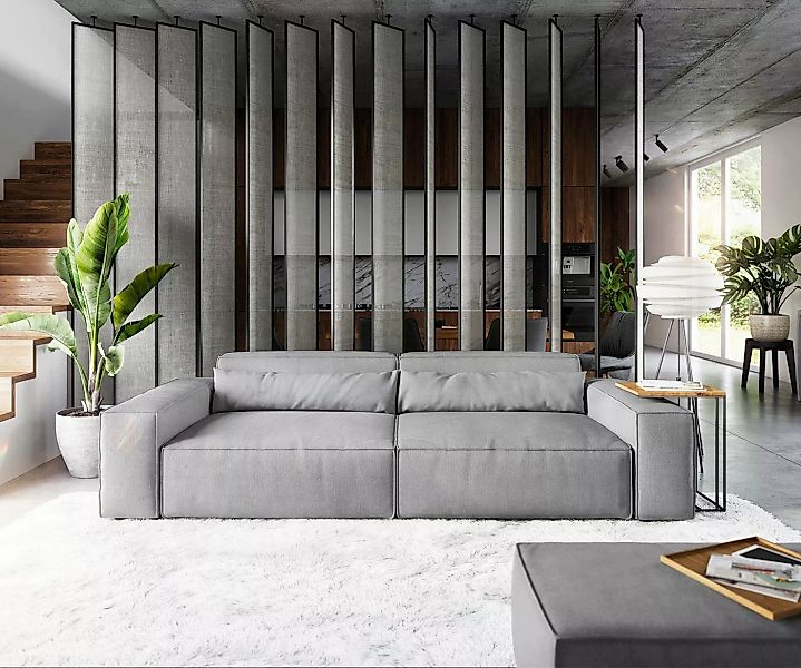 DELIFE Big-Sofa Sirpio, XL Mikrofaser Grau 270x130 cm mit Hocker günstig online kaufen
