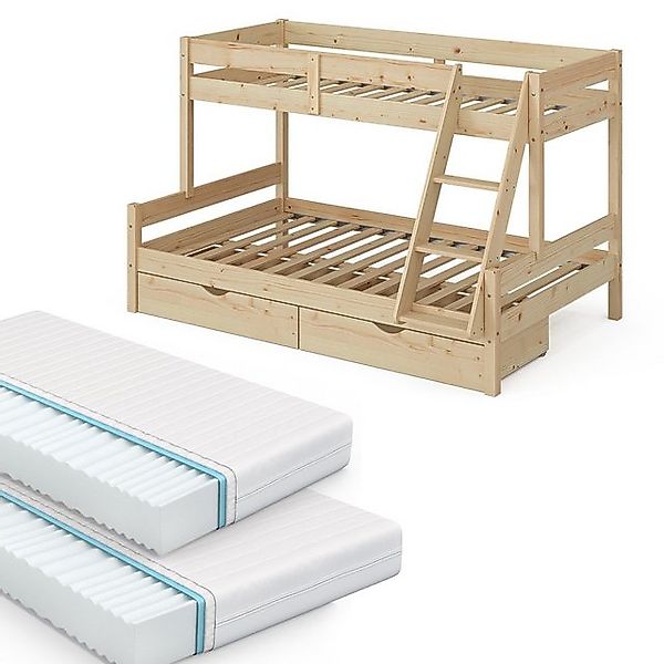VitaliSpa® Etagenbett Everest, Naturholz, 120x200 / 80x200 cm mit 2 Matratz günstig online kaufen