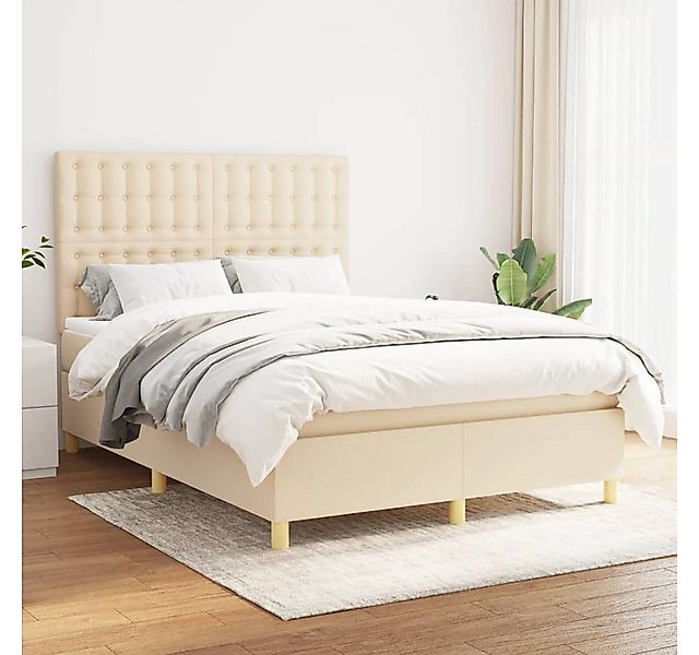 vidaXL Boxspringbett Boxspringbett mit Matratze Creme 140x200 cm Stoff Bett günstig online kaufen