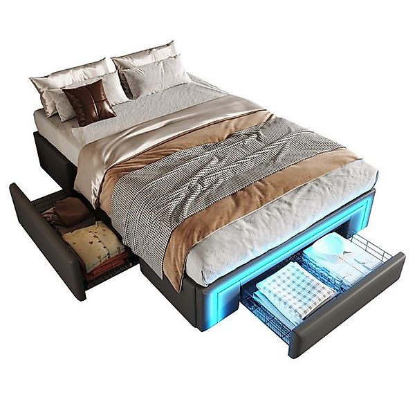 OKWISH Polsterbett Kinderbett Stauraumbett (90x200 mit LED & Schubladen ohn günstig online kaufen