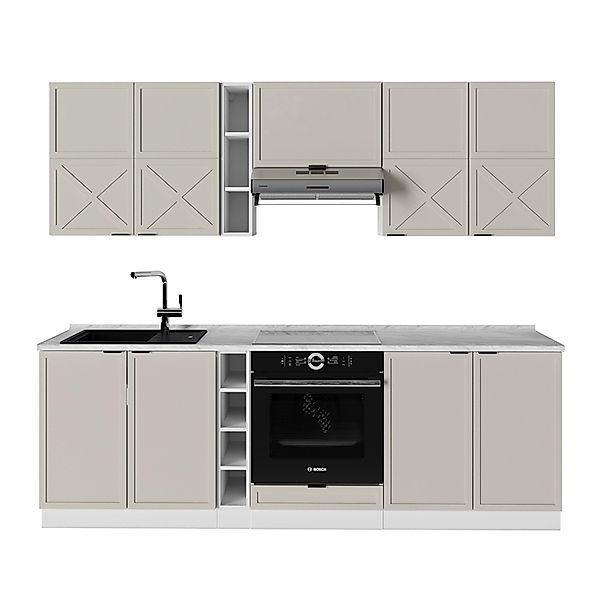 Vicco Fame-Line Küchenzeile GrauBeige/Weiß 235 cm AP Marmor günstig online kaufen