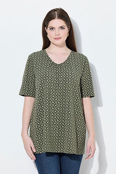 Ulla Popken T-Shirt T-Shirt Trachtenmuster A-Linie V-Ausschnitt günstig online kaufen