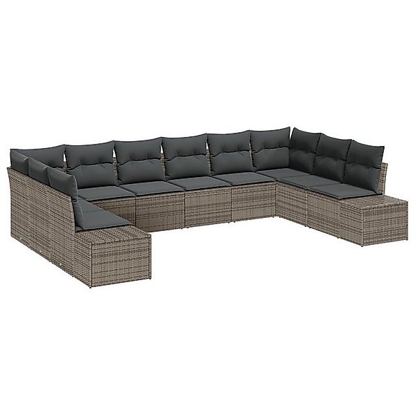 vidaXL Loungesofa 10-teiliges Garten-Sofa-Set mit Kissen Grau Poly-Rattan, günstig online kaufen