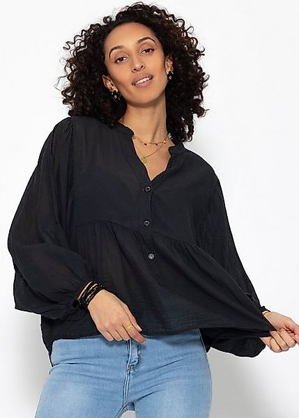 SASSYCLASSY Langarmbluse Oversize Musselin Bluse Damen mit V-Ausschnitt Loc günstig online kaufen