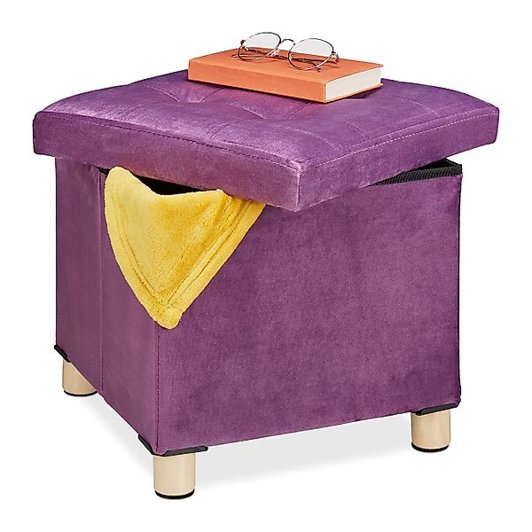 relaxdays Polsterhocker Samthocker mit Tablett, Mauve günstig online kaufen