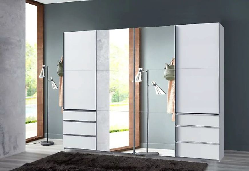 Schiebetürenschrank groß 350 cm breit mit Spiegel und Schubladen LEVEL36 A günstig online kaufen