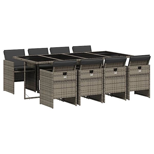 vidaXL 9-Tlg Garten-Essgruppe mit Kissen Grau Poly Rattan 3210560 günstig online kaufen