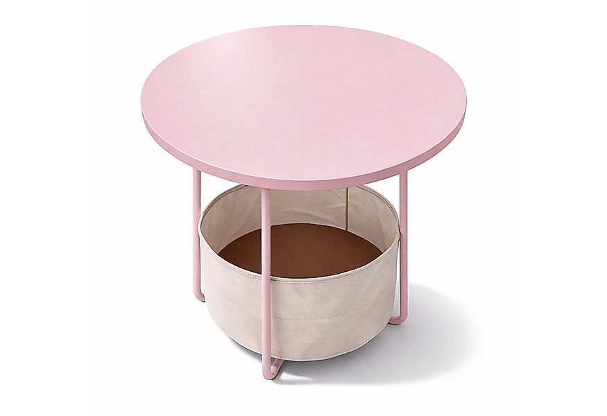 relaxdays Beistelltisch Runder Beistelltisch mit Korb, Altrosa-Cremeweiß günstig online kaufen