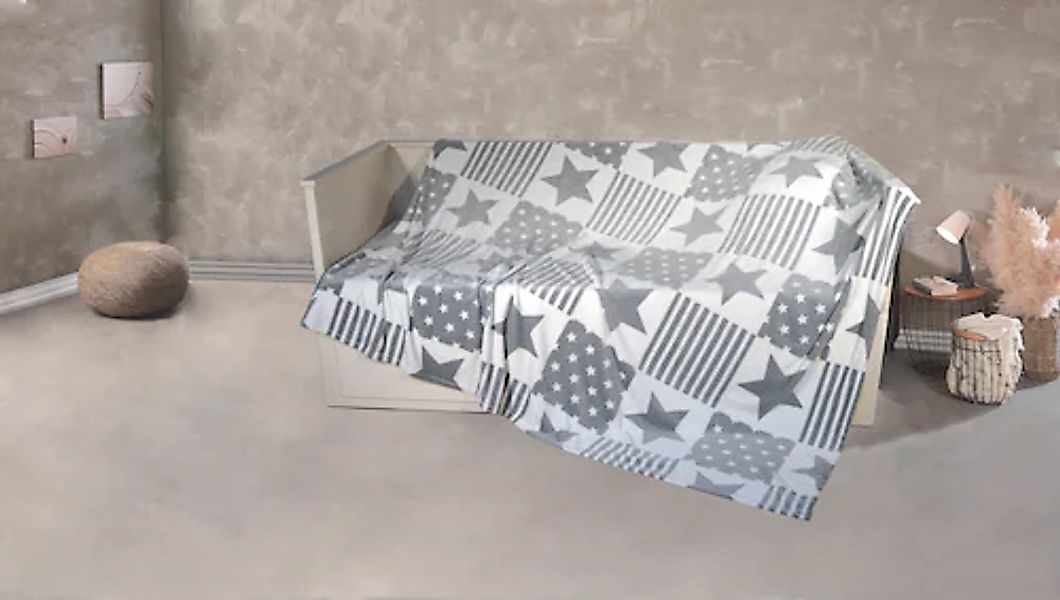 KiNZLER Wohndecke »Mikrofaser XXL "Sterne-Karo"« Kuscheldecke, Patchwork De günstig online kaufen