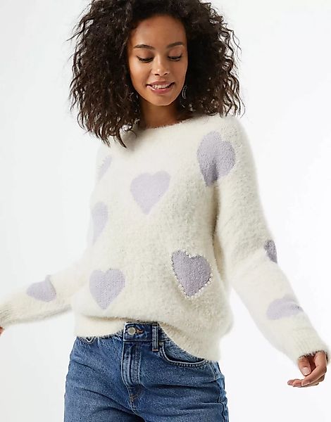 Miss Selfridge – Mehrfarbiger Pullover mit Herz- und Perlenverzierung günstig online kaufen