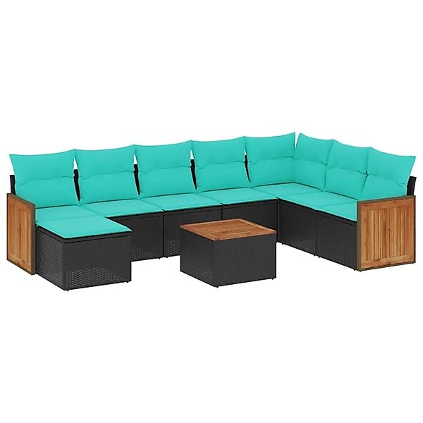 vidaXL 9-Tlg Gartensofa-Set mit Kissen Schwarz Polyrattan 3227933 günstig online kaufen