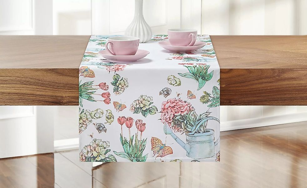 Tischläufer  Tulpen - weiß - 100% Polyester - 40 cm - Heimtextilien > Tisch günstig online kaufen