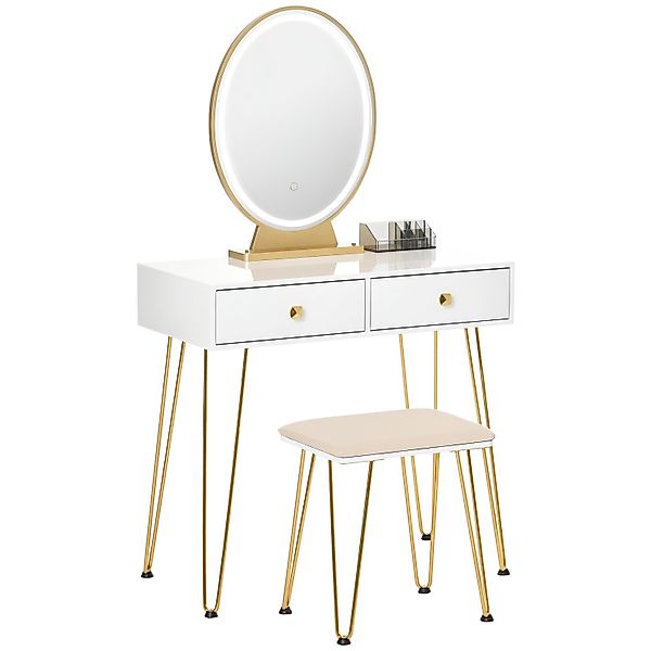 HOMCOM Schminktisch-Set MDF Glas Stahl Schaumstoff 80B x 40T x 136H cm Weiß günstig online kaufen