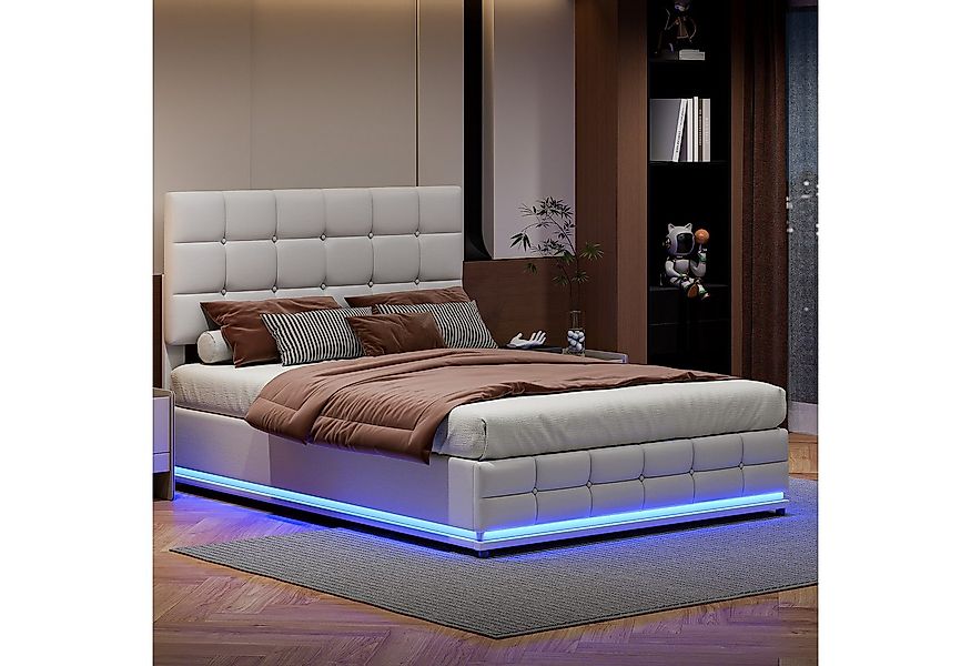 Furnishings Home Polsterbett Stauraumbett Doppelbett LED (Hydraulisch anheb günstig online kaufen