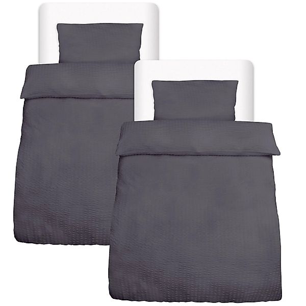 Beautissu Meline Bettbezug 155x220cm + Kissenbezug 40x80cm Anthrazit Seersu günstig online kaufen