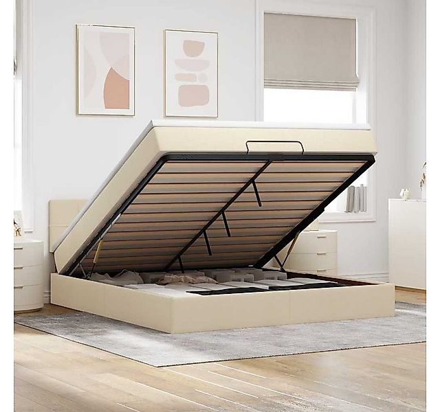 vidaXL Bett, Ottoman-Bett mit Matratze & LEDs Creme 160x200 cm Stoff günstig online kaufen