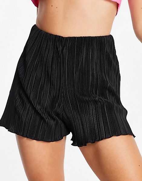 Monki – Taylor – Plissee-Shorts aus recyceltem Polyester in Schwarz günstig online kaufen