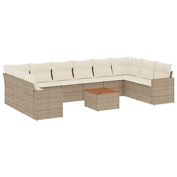 vidaXL 11-Tlg Garten-Sofagarnitur mit Kissen Beige Poly Rattan 3224294 günstig online kaufen