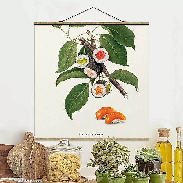 Stoffbild mit Posterleisten Vintage Pflanze - Sushi günstig online kaufen