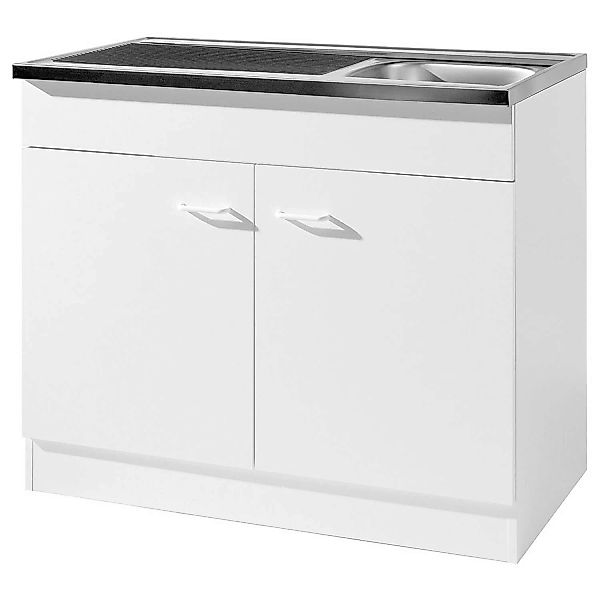 Spülenschrank für die Küche mit Spüle und Siphon SALERNO-03 Weiß Breite 100 günstig online kaufen