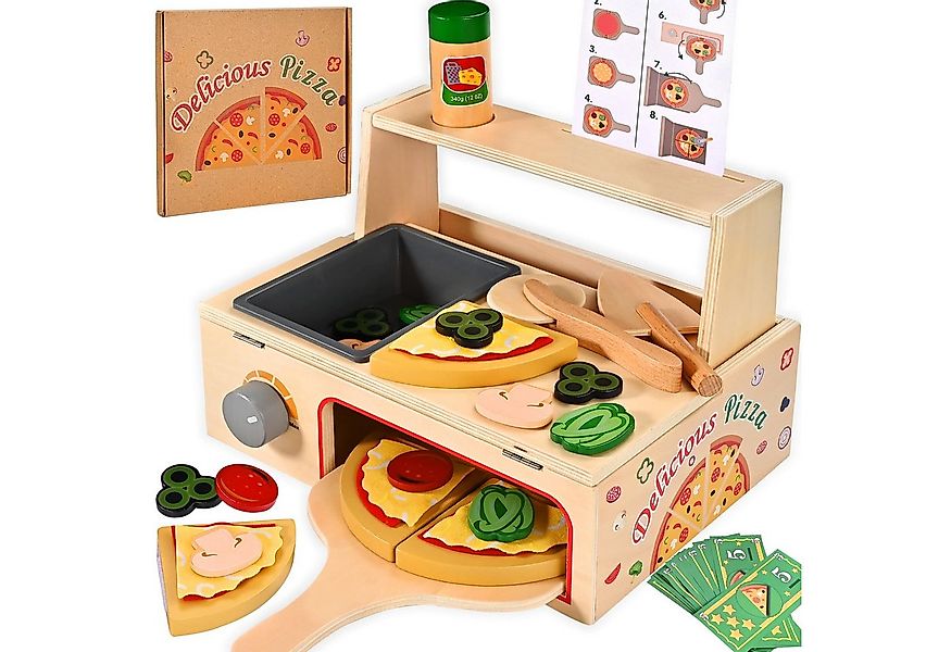 CLTYQ Spielküche 50-teiliges Pizzaspielzeug aus Holz,Pizzatisch-Set aus Hol günstig online kaufen