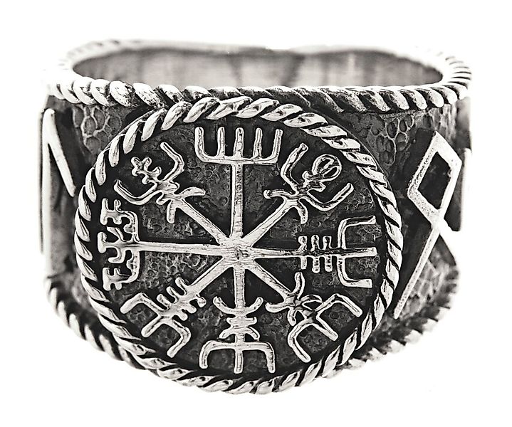 Kiss of Leather Silberring Ring Wikingerkompass Vegvisir Hail Odin Runen, G günstig online kaufen