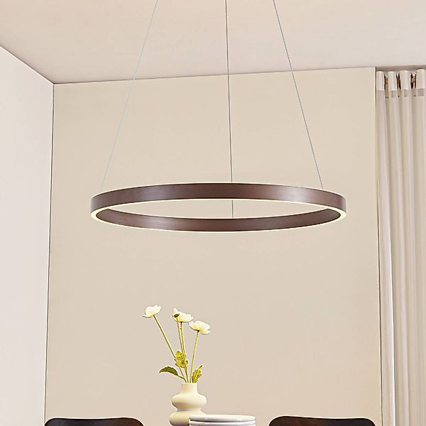 Lucande LED-Hängeleuchte Yonam, Ø 80 cm, 1-flg., braun, CCT günstig online kaufen