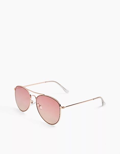 Topshop – Piloten-Sonnenbrille aus Metall in Roségold mit rosa-verspiegelte günstig online kaufen