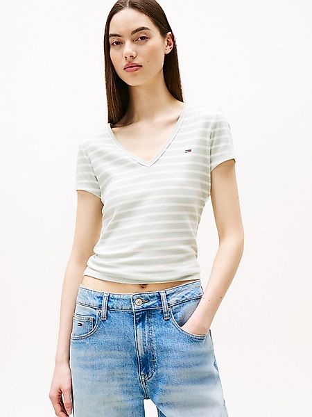 Tommy Jeans Kurzarmshirt TJW SLIM ESSENTIAL RIB V SHORT SLEEVE mit gerippte günstig online kaufen