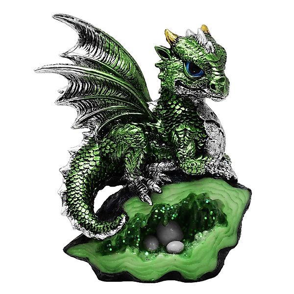 MystiCalls Fantasy-Figur Dekofigur Drache grün mit Dracheneier Drachenfigur günstig online kaufen