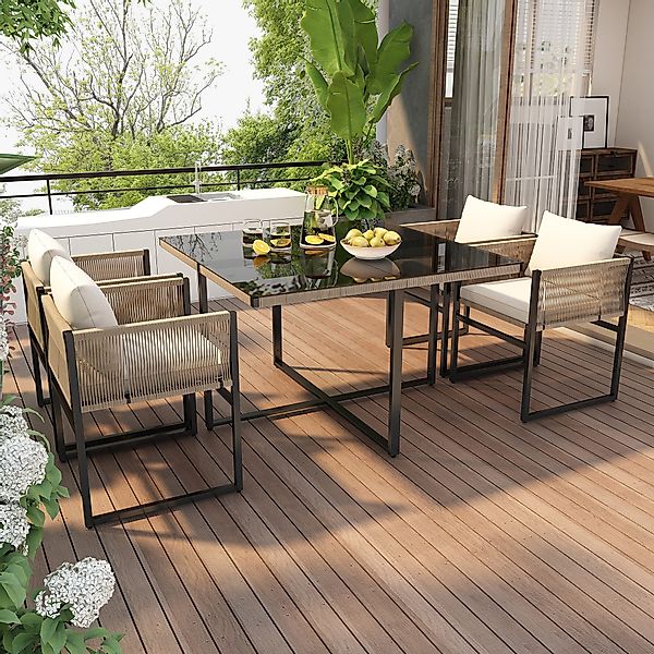 Merax Garten-Essgruppe mit Metallrahmen, Gartenmöbel Set, günstig online kaufen