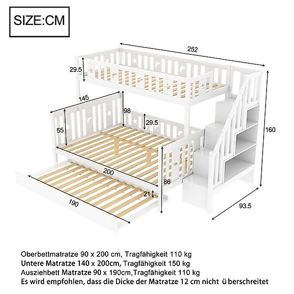 Ulife Etagenbett Massivholz Kinderbett 90x200/140x200cm mit Sicherheitstrep günstig online kaufen