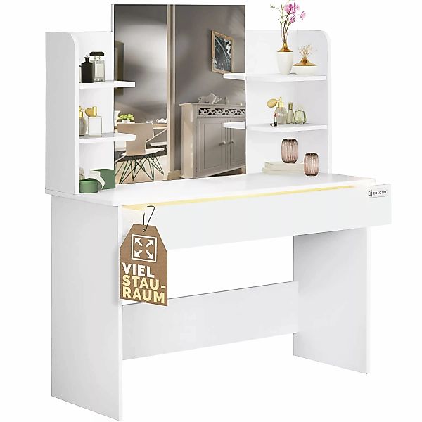 Schminktisch Lucia Weiß 140x110x40cm mit LED günstig online kaufen