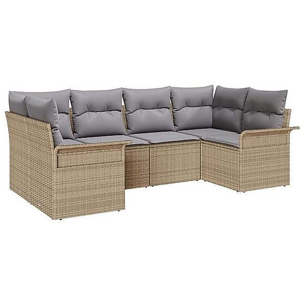 vidaXL Loungesofa 6-tlg. Garten-Sofagarnitur mit Kissen Beige Poly Rattan, günstig online kaufen