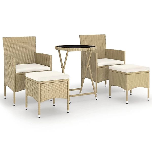 vidaXL 5-tlg Garten-Bistro-Set Poly Rattan und Hartglas Beige günstig online kaufen