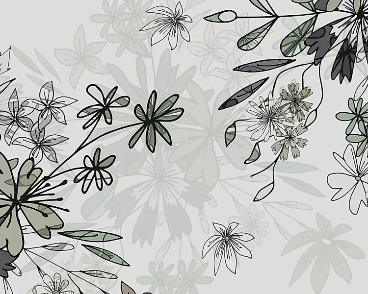 Fototapete "Floral Sketch Green" 4,00x2,50 m / Glattvlies Perlmutt günstig online kaufen