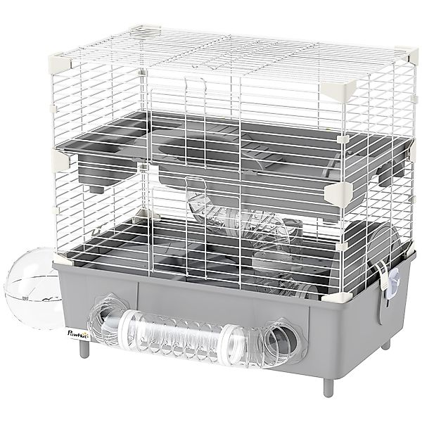 PawHut Hamsterkäfig mit 2 Etagen und 3 Türen mit Laufrad, Streu und Spielrö günstig online kaufen