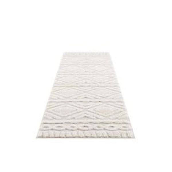 payé Teppich Nara-3382 Hochflor 80x300 cm Pastell-Creme Boho-Rautenmuster günstig online kaufen