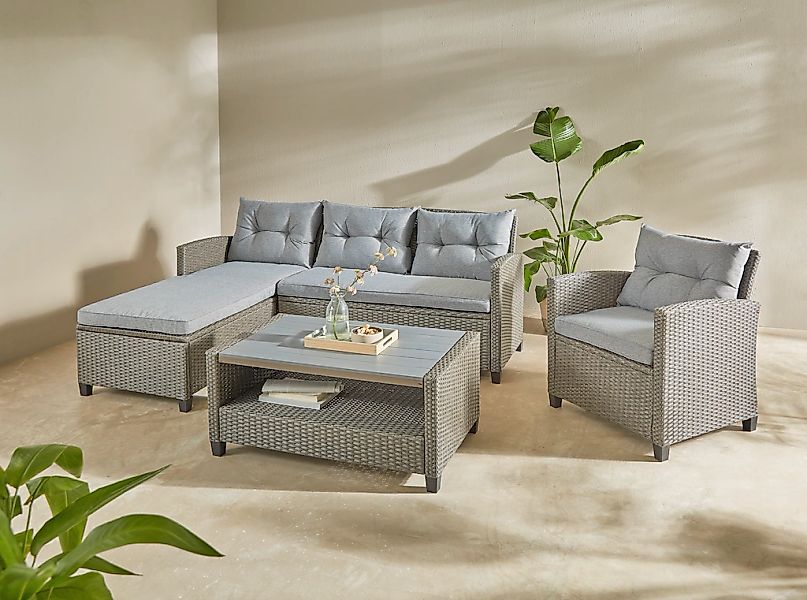 KONIFERA Gartenlounge-Set "Cordoba" Set, 2x Bank, 1x Sessel, 1x Tisch 90x55 günstig online kaufen
