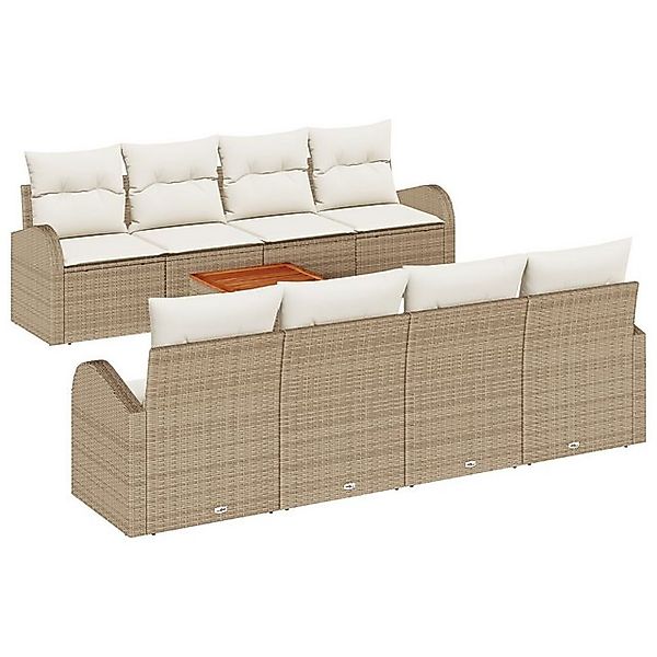 vidaXL Loungesofa 9-teiliges Garten-Sofa-Set mit Kissen Beige Poly Rattan, günstig online kaufen