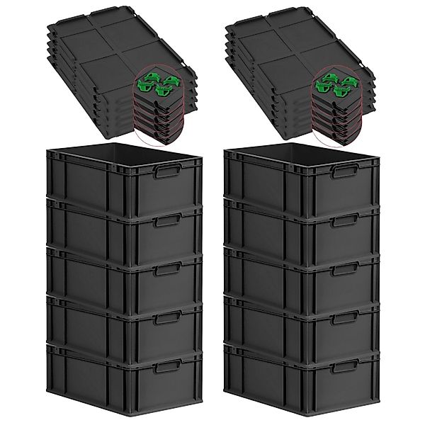 PROREGAL SparSet 10x Eurobox Nextgen Grip Mit Auflagedeckel Und Grünen Vers günstig online kaufen