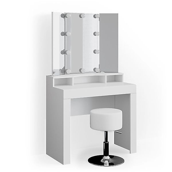 Vicco Schminktisch Nora Weiß 89.5 cm mit LED Beleuchtung und Hocker günstig online kaufen