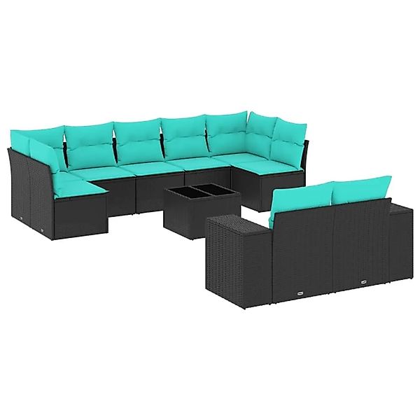 vidaXL 10-Tlg Gartensofa-Set mit Kissen Schwarz Polyrattan 3223026 günstig online kaufen