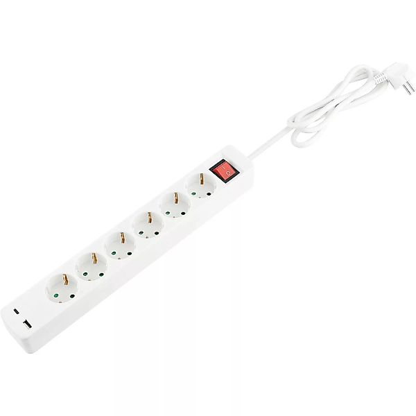 Steckdosenleiste Tido Kontrollschalter 2 x USB Weiß 6-fach günstig online kaufen