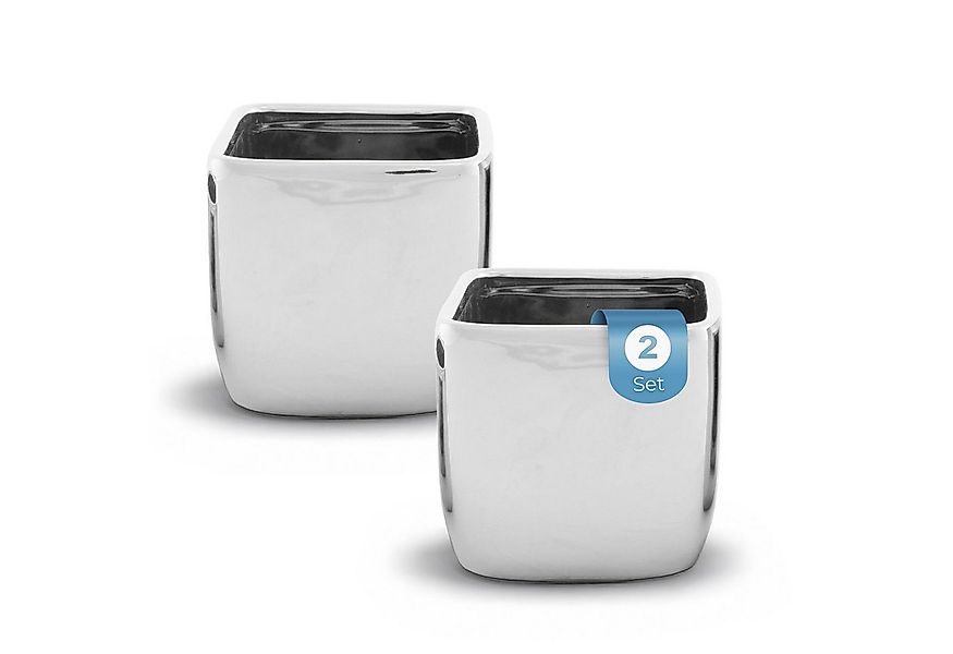 matches21 HOME & HOBBY Blumentopf Eckige Keramik Blumentöpfe in silberfarbe günstig online kaufen