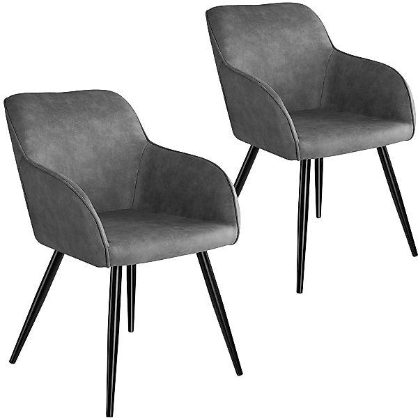 2er Set Stuhl Marilyn Stoff, schwarze Stuhlbeine - grau/schwarz günstig online kaufen