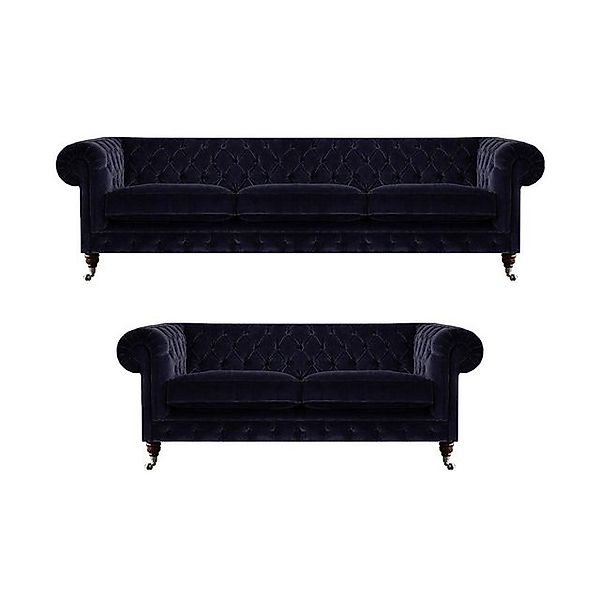 Xlmoebel Sofa Dreisitzer Wohnzimmer-Sofa in Blau Chesterfield-Stil mit Sess günstig online kaufen